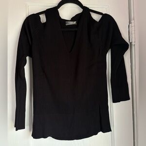 By Anthropologie Black Ribbed Cutout Shoulder Sweater Size M